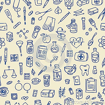 Health care doodle icons background Vector Illustration