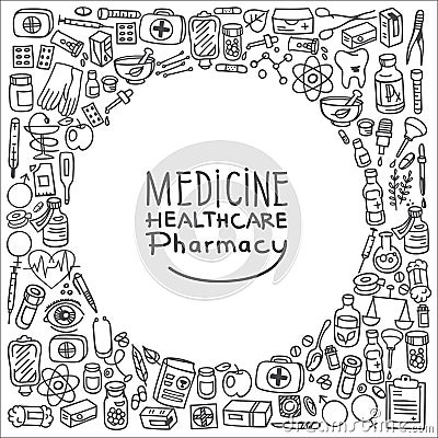 Health care doodle icons background Vector Illustration