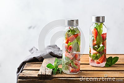 Fresh cool strawberry mint infused water detox drink Stock Photo