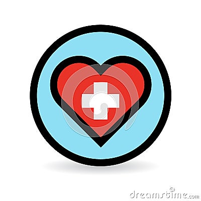 Health care heart icon with red cross Vector Illustration