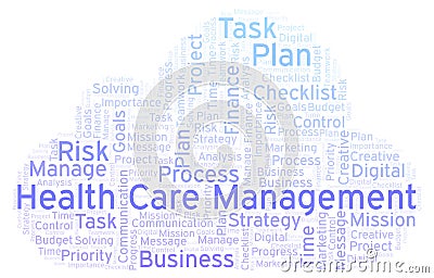 Health Care Management word cloud, made with text only. Stock Photo