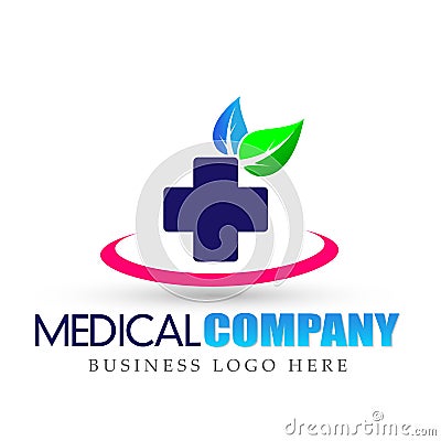 Health care medical cross nature leaf logo icon on white background Cartoon Illustration