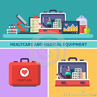 Health care and medical equipment Vector Illustration