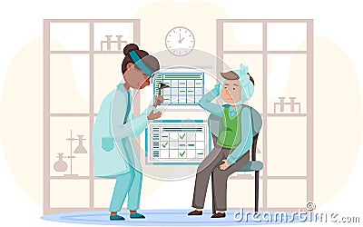 Health care, medical examination, patient at doctor s appointment. Otolaryngologist s office Vector Illustration