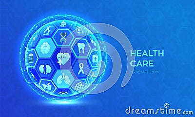 Health care and medical services concept. Emergency service. Healthcare diagnosis and treatment. Medical care. Abstract 3D sphere Cartoon Illustration