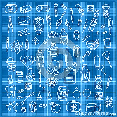 Health care and medicine doodle icon set Vector Illustration