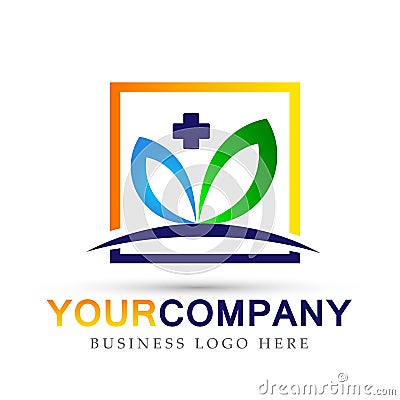 Health care nature medical plant leaf logo icon for company on white background Cartoon Illustration