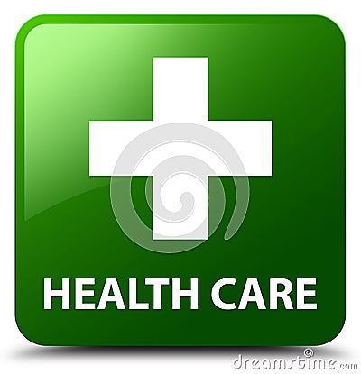 Health care (plus sign) green square button Cartoon Illustration