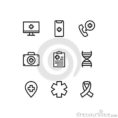 Health Care Services icon set. signs and symbols in flat linear design Medicine and healthcare Vector Illustration
