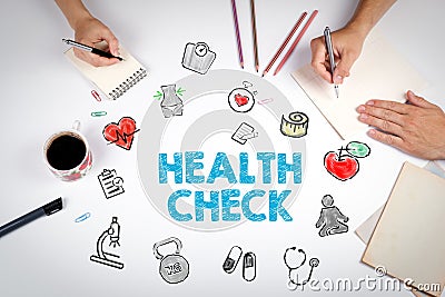 Health Check concept. Healty lifestyle background. The meeting at the white office table Stock Photo