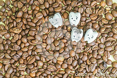 Health concept - decayed teeth from drinking coffee Stock Photo
