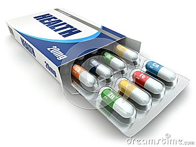 Health concept. Vitamin pills in box. Stock Photo