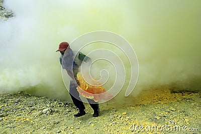 The health condition of sulfur miners is very risky Editorial Stock Photo