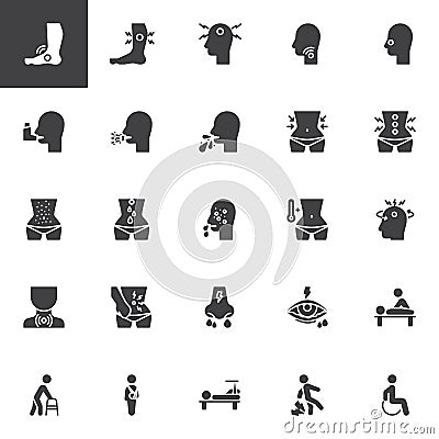 Health conditions and diseases vector icons set Vector Illustration