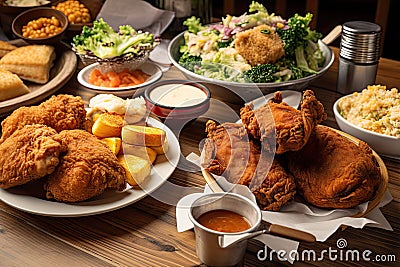 health-conscious diner, with a variety of options for fried chicken and sides, including grilled and baked varieties Stock Photo