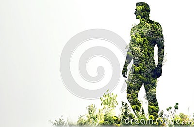 Health Day, concept image of a man from grass, flowers. Fictional person created with generative AI Stock Photo