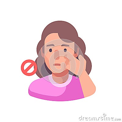 Don`t touch your face to prevent infection. Virus prevention flat illustration. Hygiene icon Vector Illustration