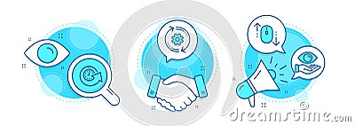 Health eye, Update time and Cogwheel icons set. Scroll down sign. Optometry, Refresh watch, Engineering tool. Vector Vector Illustration