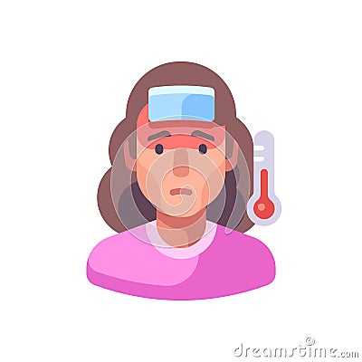 Fever flat illustration. Sick woman with a cold Vector Illustration