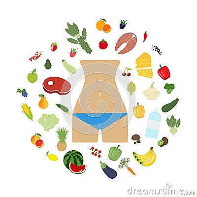 Health food beautiful body Vector Illustration