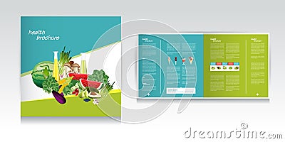Health food brochure design. Bio vegetable and fru Vector Illustration