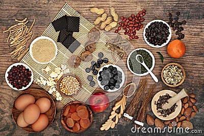 Health Food and Herbs for Vitality Stock Photo