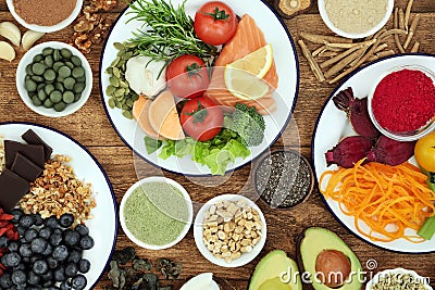 Health Food to Boost Brain Cognitive Functions Stock Photo