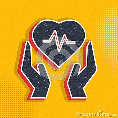 Health, heart, insurance, medical pop art, retro icon Cartoon Illustration