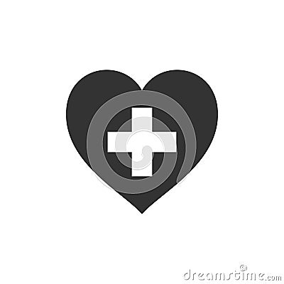 Health hearth cross icon flat Vector Illustration