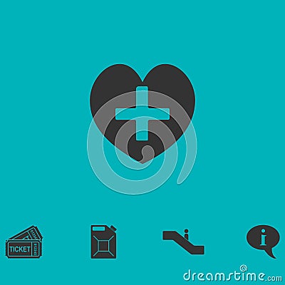 Health hearth cross icon flat Vector Illustration