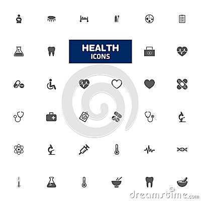 Health icon set. Vector line design. Medical equipments icon. Vector Illustration