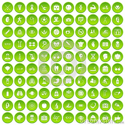 100 health icons set green circle Vector Illustration