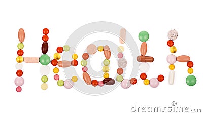 Health inscription made from pills Stock Photo