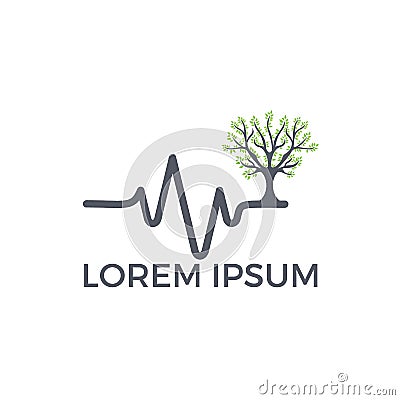 Pulse tree logo design. Vector Illustration