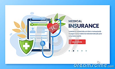 Health insurance concept. Vector medical care illustration. Landing page banner design for medicine, healthcare themes Vector Illustration