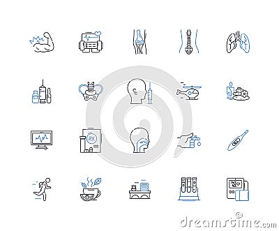 Health intervention line icons collection. Fitness, Wellness, Exercise, Diet, Nutrition, Health, Recovery vector and Vector Illustration