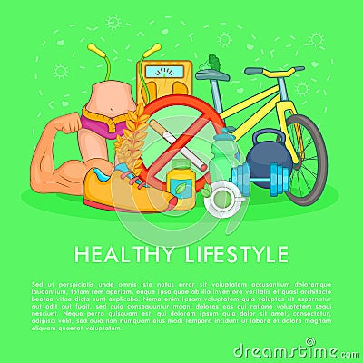 Health life items, concept, cartoon style Vector Illustration