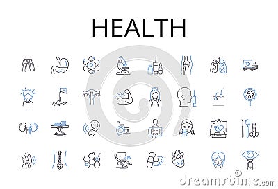 Health line icons collection. Fitness, Wellbeing, Vigor, Strength, Energy, Robustness, Vitality vector and linear Vector Illustration