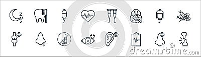 health line icons. linear set. quality vector line set such as human bones, medical records, eyeball, human bones, infusion, Vector Illustration