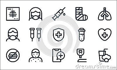 health line icons. linear set. quality vector line set such as smoothie, health, no fast food, glucose, allergy, medical mask, Vector Illustration