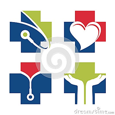 Health Medical Cross Doctor Set Logo Symbol Isolated Vector Illustration