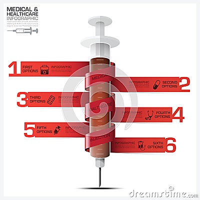 Health And Medical Infographic With Bind Spiral Tag Syringe Diagram Vector Illustration