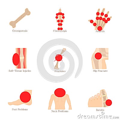 Health problem icons set, cartoon style Vector Illustration