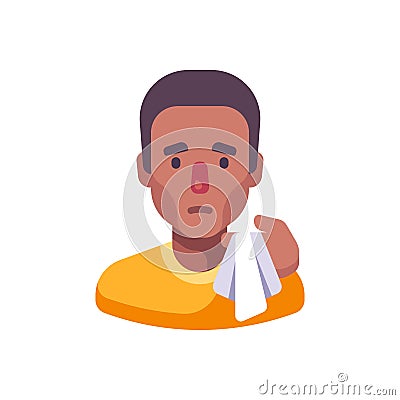 Running nose flat illustration. African American man with handkerchief Vector Illustration