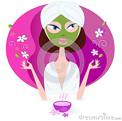 Health and spa: girl enjoying aromatherapy Vector Illustration