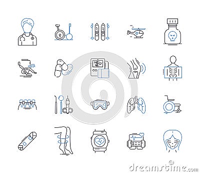 Health and sport outline icons collection. Fitness, Exercise, Wellness, Running, Strength, Yoga, Cycling vector and Vector Illustration