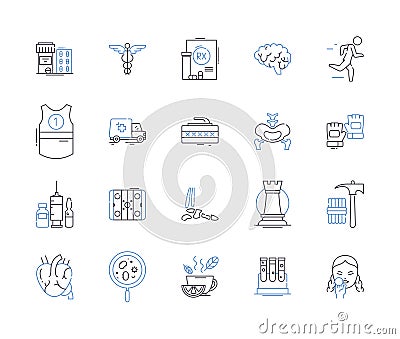 Health and sport outline icons collection. Fitness, Exercise, Wellness, Running, Strength, Yoga, Cycling vector and Vector Illustration