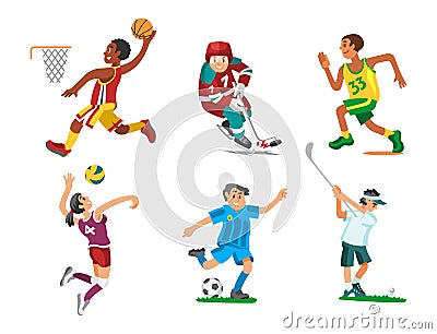 Health sport and wellness flat people characters sporting man activity woman athletic vector Illustration. Vector Illustration