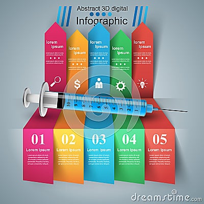 Health, Syringe icon. 3D Medical infographic. Vector Illustration