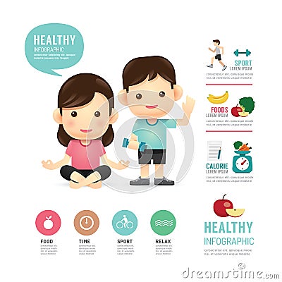 Health time food and sport people program design infographic Vector Illustration